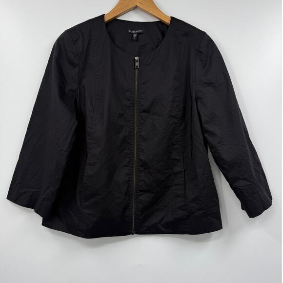 Eileen Fisher‎ Jacket Womens Small Full Zip Long Sleeve Basic Black Ramie Blend - Picture 1 of 8